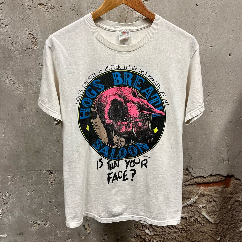 Vintage 90s Hogs Breath Saloon Double Sided Pig Is That Your Face? Tee Medium M
